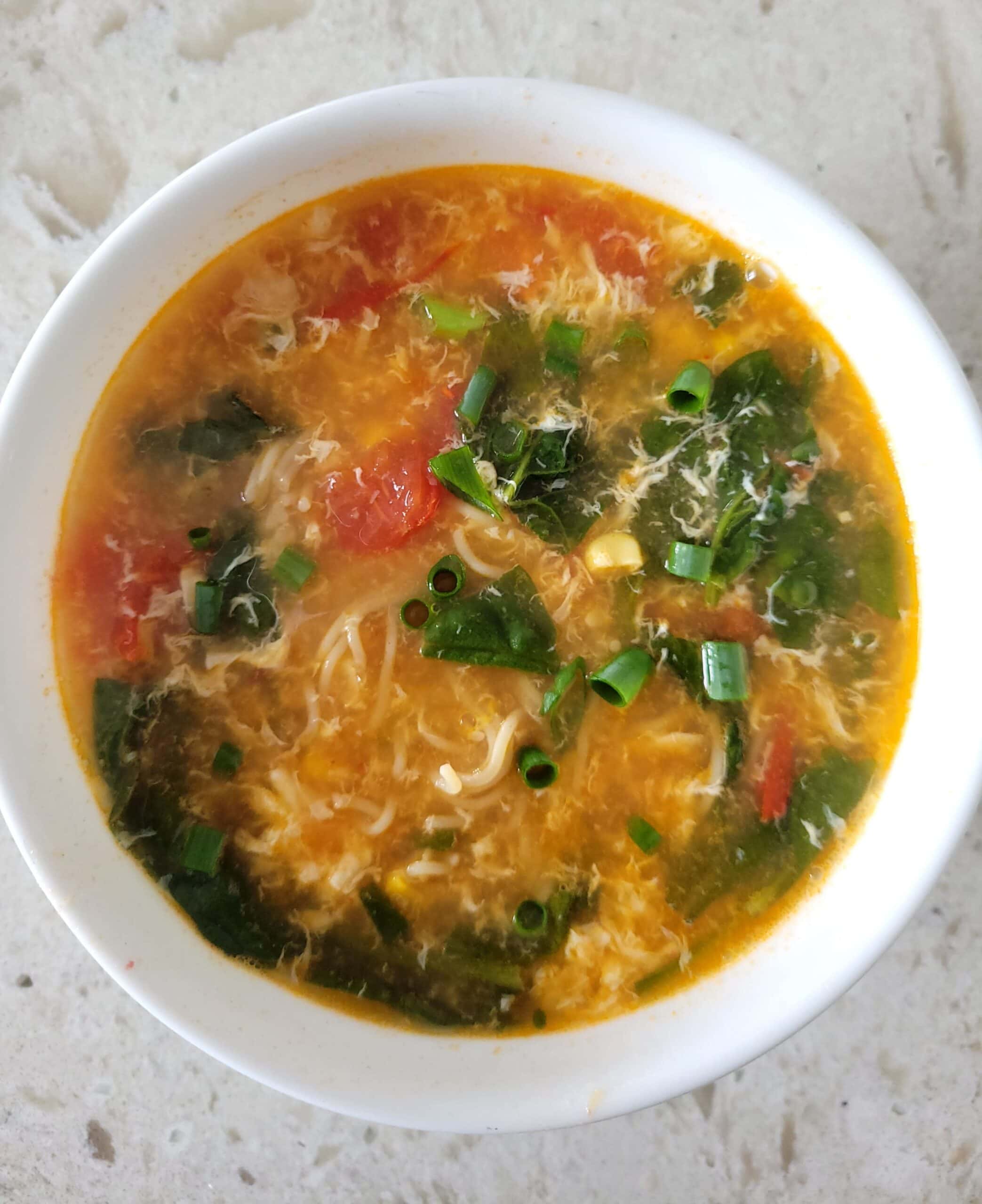 Tomato Egg Drop Noodle Soup